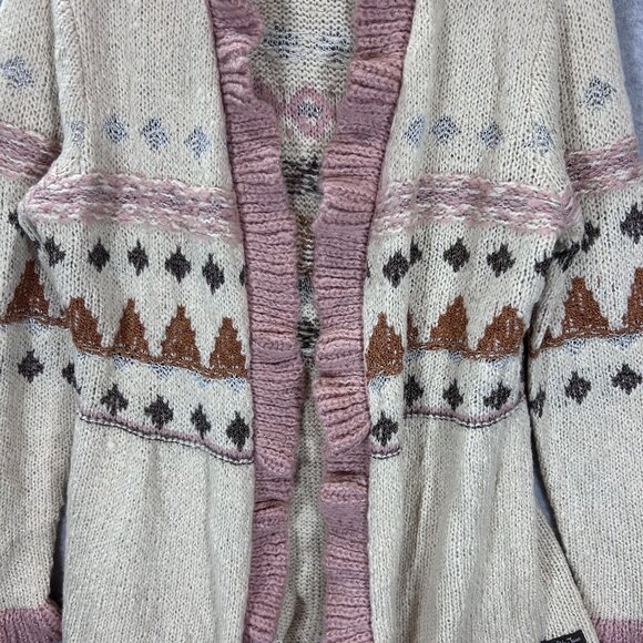 Matilda Jane Womens Jacie Ruffled Knit Cardigan Sweater L Wool Blend Boho Aztec - Picture 8 of 16